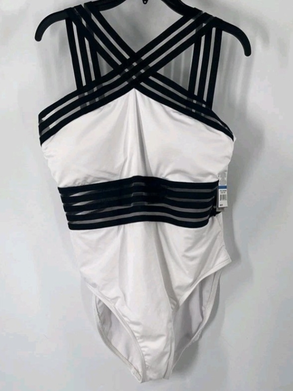 Kenneth Cole White/Black One-Piece Illusion Swim Bodysuit  Women's XL NWT